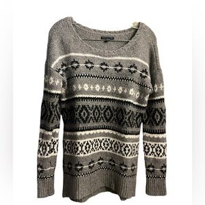 American Eagle Gray and Black Fair Isle Sweater-Size Small Cozy Fall Ski Warm